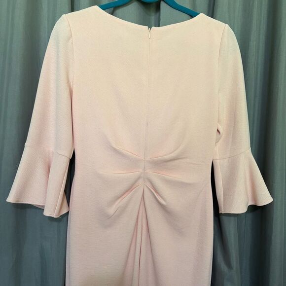 Adrianna Papell Blush Pink Knit Ruched 3/4 Bell Sleeve Sheath Dress Size 4 - Picture 9 of 13